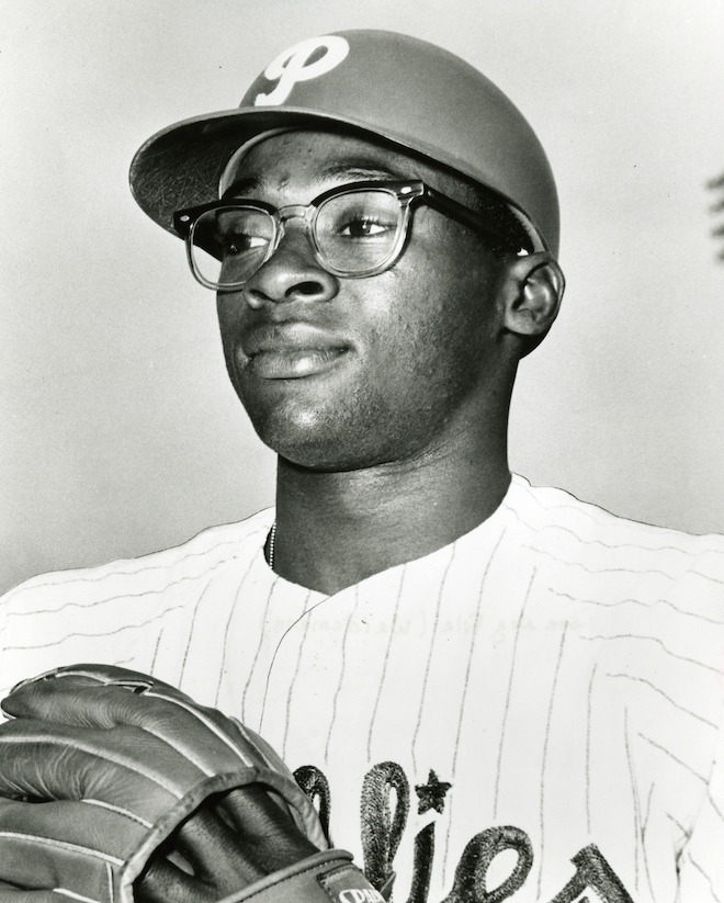 Head and shoulders of Philadelphia Phillies Dick Allen, 1964.