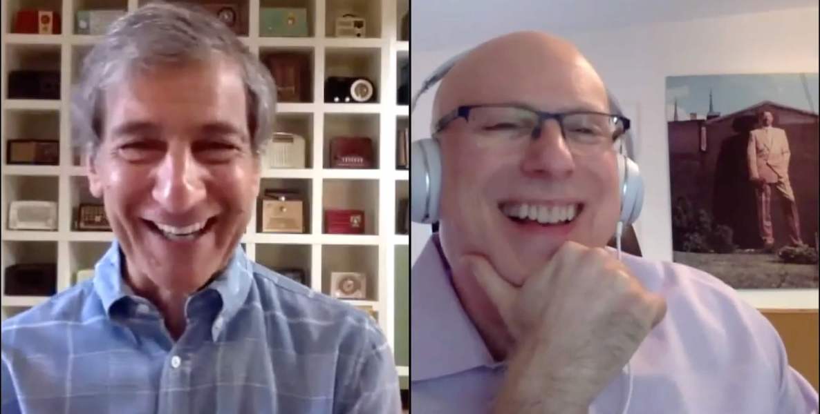 Filmmaker Mike Tollin (left) and writer and The Philadelphia Citizen co-founder Larry Platt in a virtual conversation about Tollin's ESPN documentary The Last Dance.