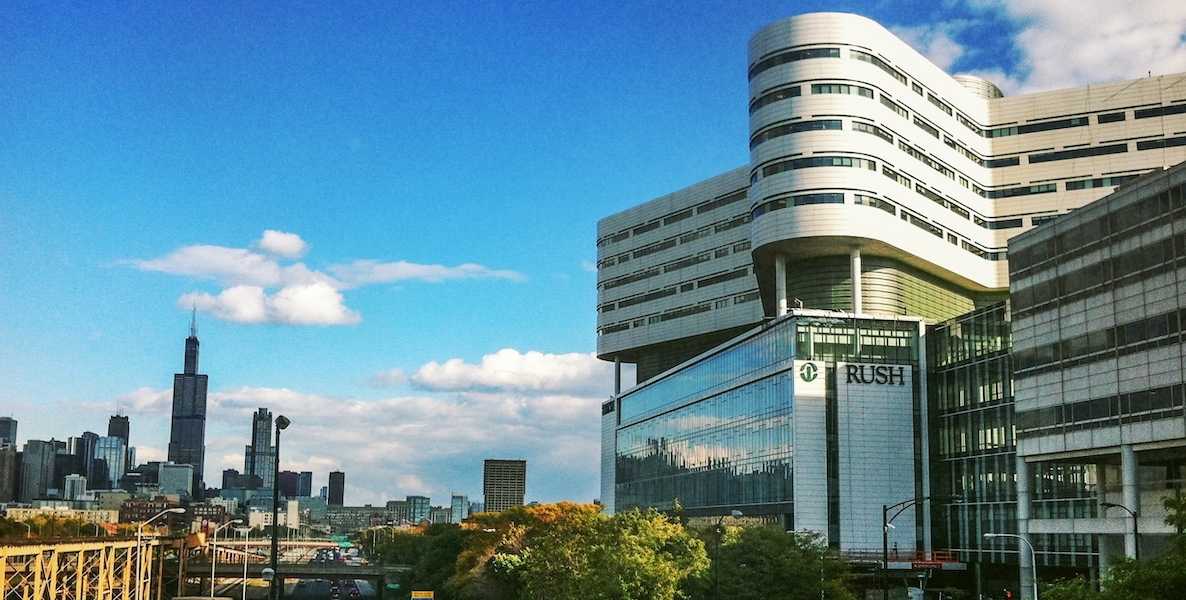 A modern building in the Illinois Medical District in Chicago