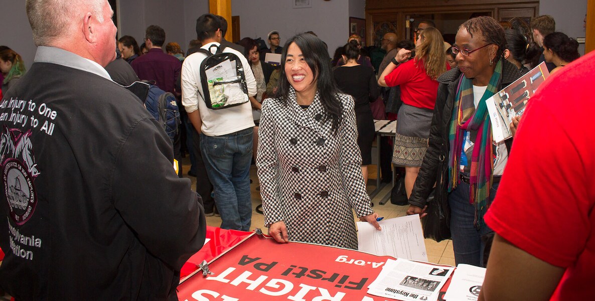 Helen Gym attends an event.