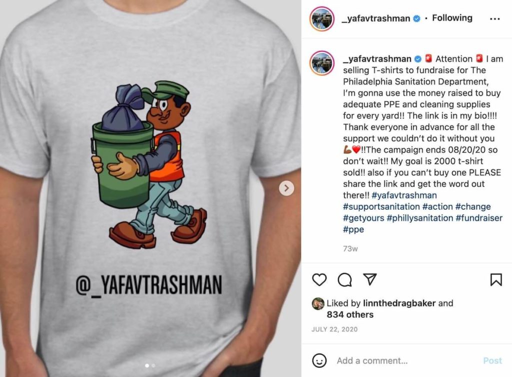 This photo of an Instagram post illustrates a timeline that shows the rise of Ya Fav Trashman in Philadelphia