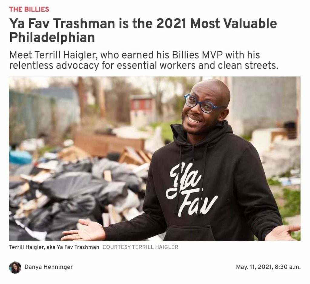 This photo of an Instagram post illustrates a timeline that shows the rise of Ya Fav Trashman in Philadelphia
