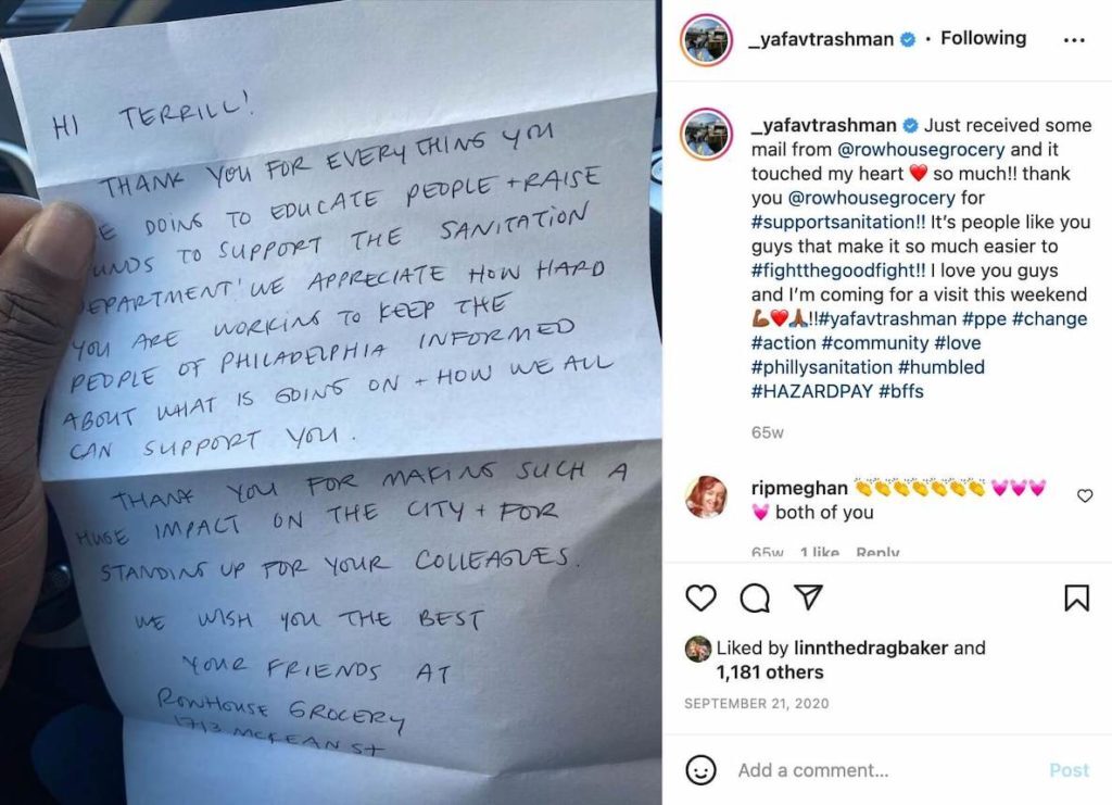 This photo of an Instagram post illustrates a timeline that shows the rise of Ya Fav Trashman in Philadelphia