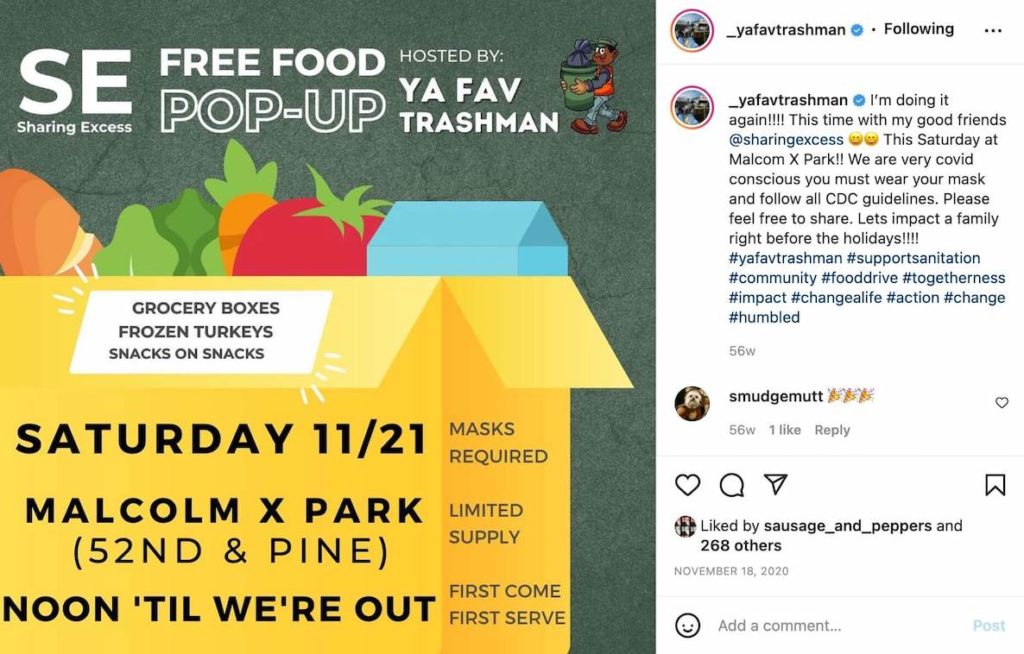 This photo of an Instagram post illustrates a timeline that shows the rise of Ya Fav Trashman in Philadelphia