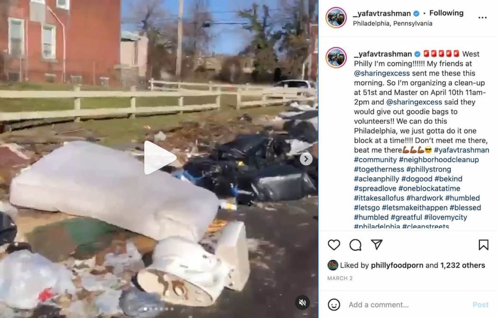 This photo of an Instagram post illustrates a timeline that shows the rise of Ya Fav Trashman in Philadelphia