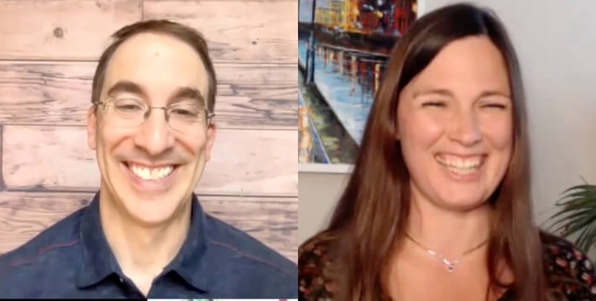 Author Brad Aronson and Dr. Vera Ludwig during a virtual event about kindness and its effect on our happiness