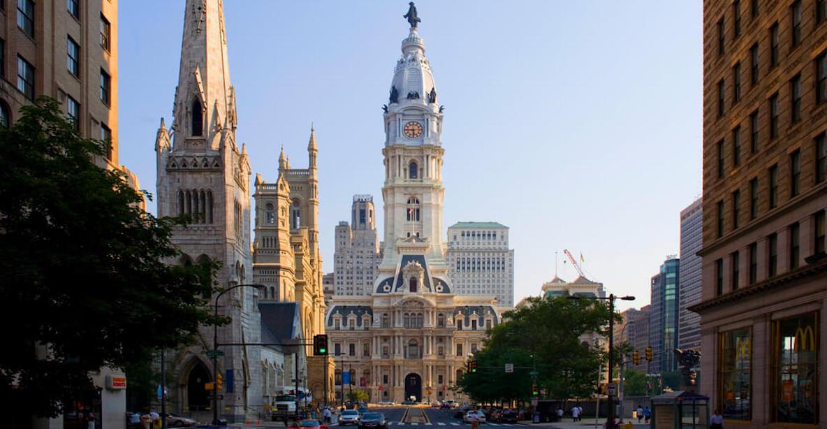 City Hall from North Broad St. at sunrise