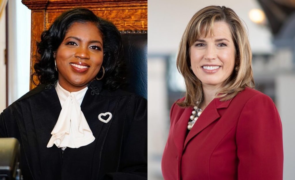 This photo of Judge of the Superior Court of Pennsylvania candidates Timika Lane and Megan Sullivan accompanies a voter guide to the 2021 General Election in Philadelphia and Pennsylvania