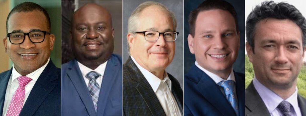 This photo of JUDGE OF THE MUNICIPAL COURT candidates Gregory Yorgey-Girdy, Michael Lambert, George Twardy, Christian A. DiCicco and Fran McCloskey accompanies a voter guide to the 2021 General Election in Philadelphia and Pennsylvania