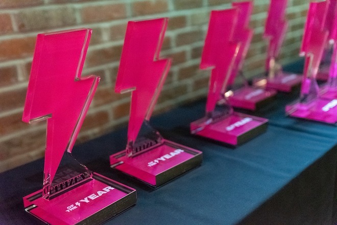 Lightning bolt-shaped awards for Citizen of the Year.
