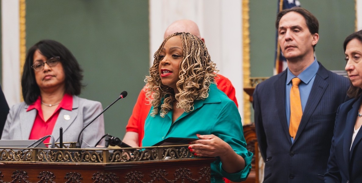 3rd District Philadelphia City Councilmember Jamie Gauthier, center.