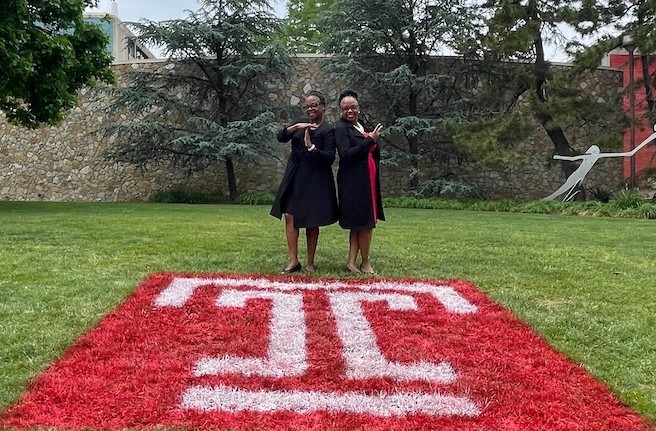 "Twin Sister Docs" Elena McDonald and Delana Wardlaw visit Temple University, their alma mater.