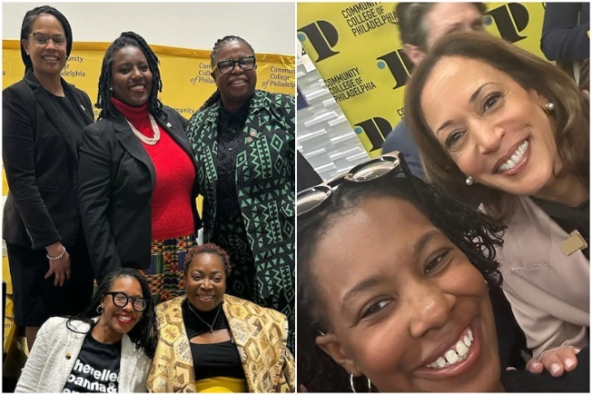(standing) Rep. Morgan Cephas, Speaker Joanna McClinton, Rep. LaTasha D. Mayes, seated: Jasmine E. Sessoms, and Andrea Lawful Sanders.