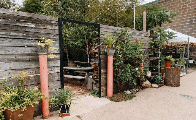 Entrance to a garden patio at the Kensington bar and restaurant, Martha in Philadelphia. 