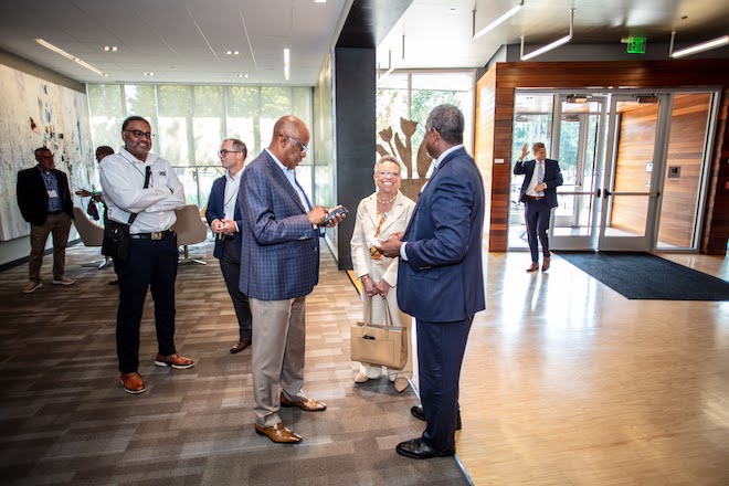 Before the PAGE Construction Summit, with Sharmain Matlock-Turner (center), CEO of the Urban Affairs Coalition.