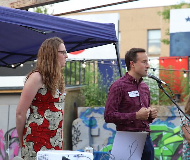 Samantha Wittchen (L) and Nic Esposito at Circular Philadelphia's launch at Sunflower Philly