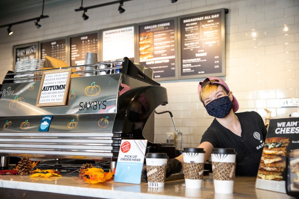 A student employee at a Saxbys cafe location in Philadelphia