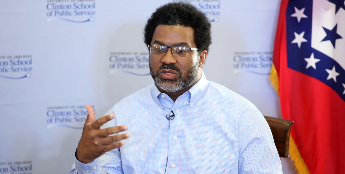 Sharif El-Mekki, a former Mastery principal and founder of Center for Black Educator Development, speaks at a conference.