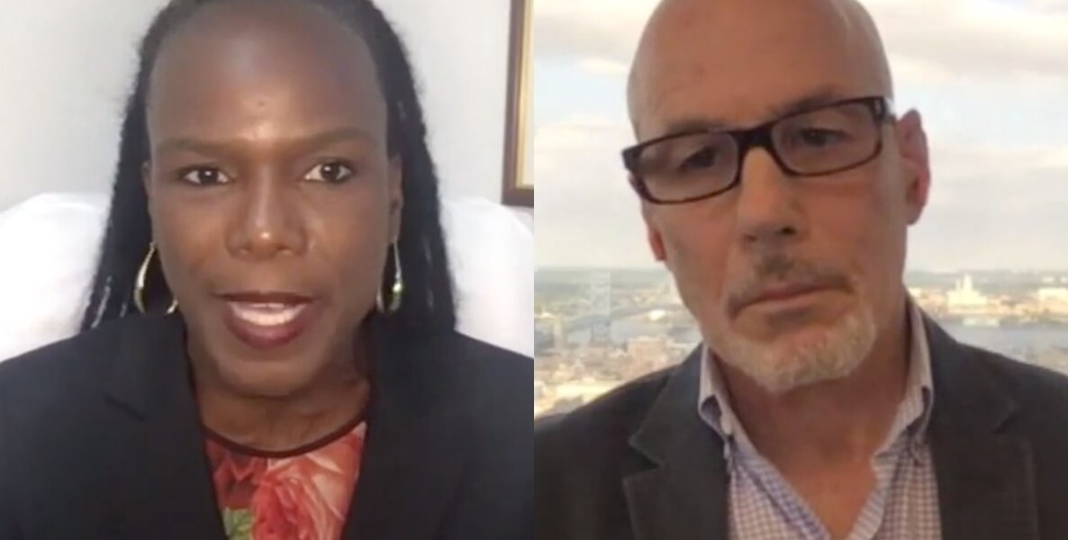 Dr. Ala Stanford of the Black Doctors Covid-19 Consortium and Jefferson Health CEO Stephen Klasko in a virtual event.