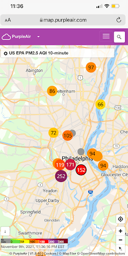 Purple air snapshot tire fire