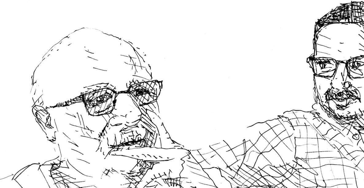 A sketch of AJ Daulerio and his Dad by Edith Zimmerman