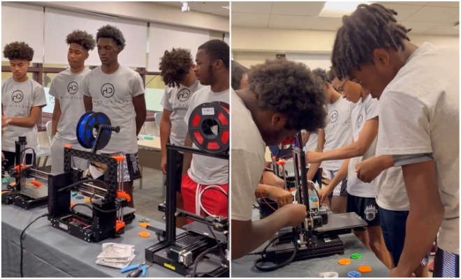 Hoop Dreams campers at The Tech Bodega's 3D printing workshop.