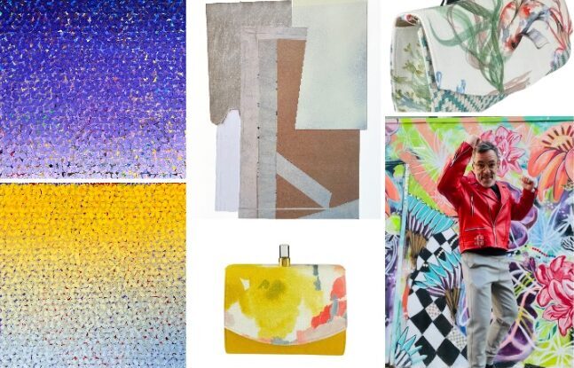 Different art works form a collage representing a Pride month exhibition A Quiet Roar on display at the Hyatt Centric Center City.