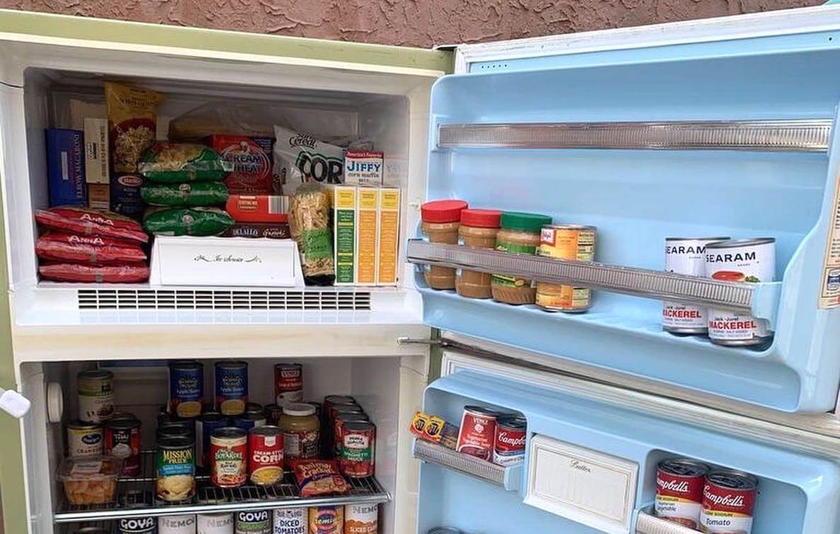 A Philadelphia Community Fridge stocked with pantry staples for the food insecure in Philadelphia.