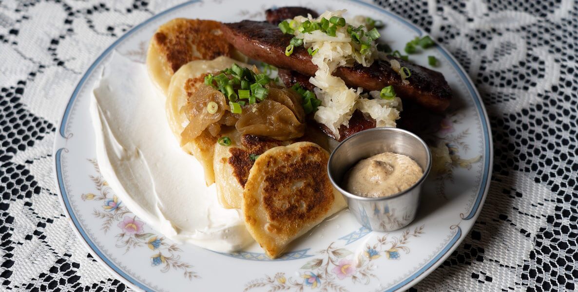 A plate of pierogis at Mom-Mom's Kitchen in Philadelphia
