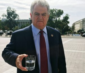 Bob Brady holds a glass that Pope Francis used during his speech to Congress. Photo: Stan White/U.S. Rep. Bob Brady's office via AP