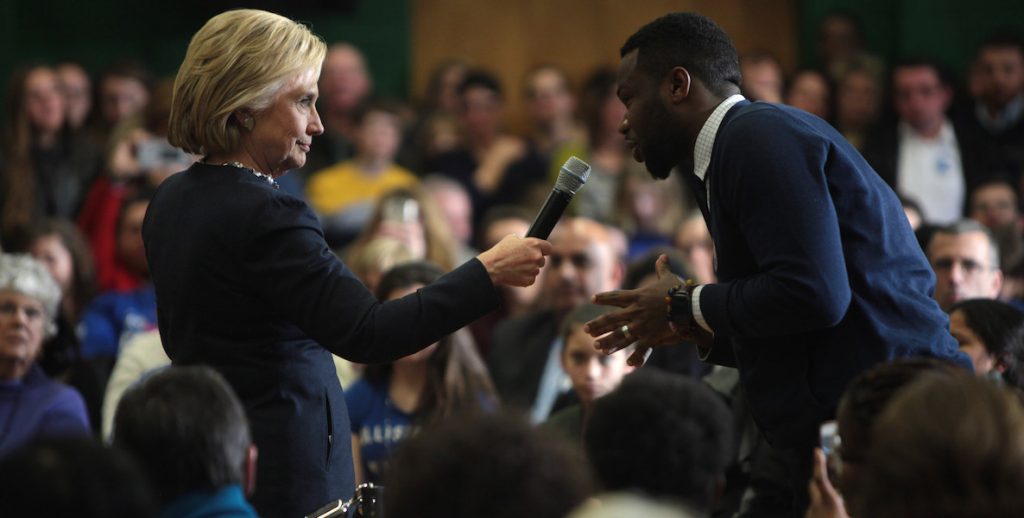 Hillary Clinton talks to millennial voter