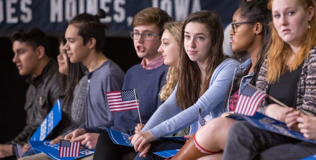 Students at a Bernie rally