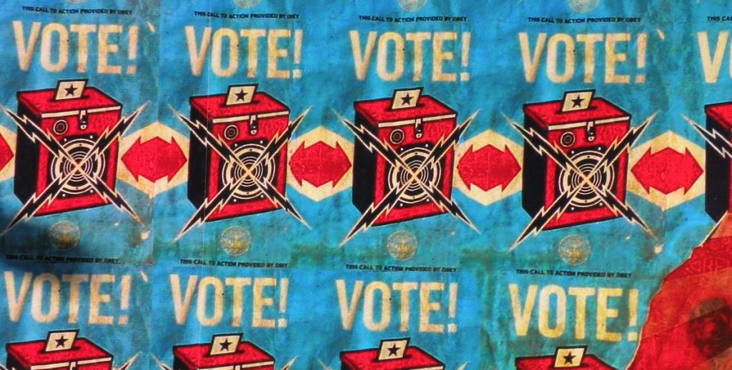 Shepard Fairey voting mural on the streets of San Francisco.