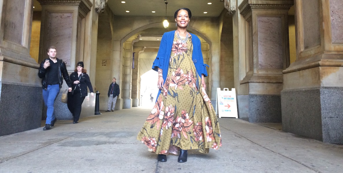 Philadelphia Poet Laureate Yolanda Wisher at City Hall; City of Poetry header