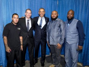 Pres. Obama with El Sawyer and other former inmates at the NAACP conference.