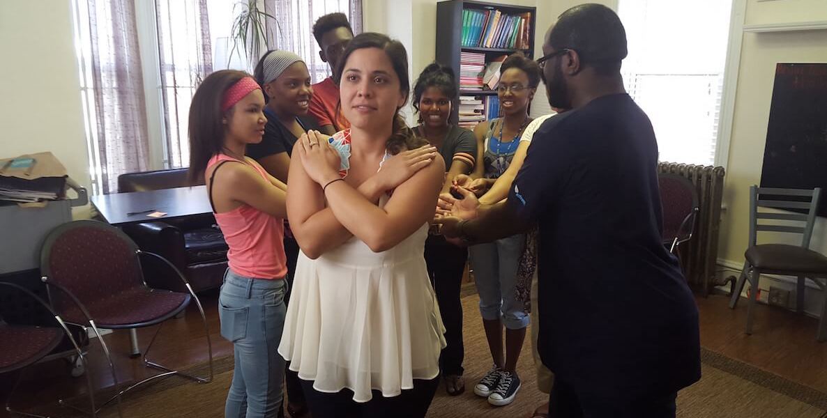 A group of teens partake in a trauma-reducing exercise at Hopeworks in Camden, New Jersey