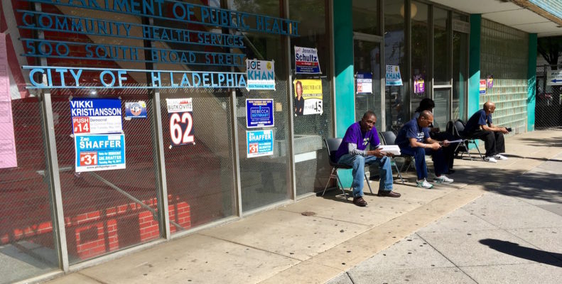 Poll workers outside polling place in Philadelphia