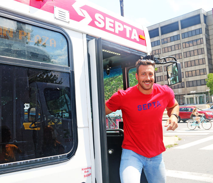 Connor Barwin on a SEPTA bus