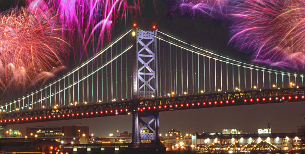 Fireworks over the Benjamin Franklin Bridge