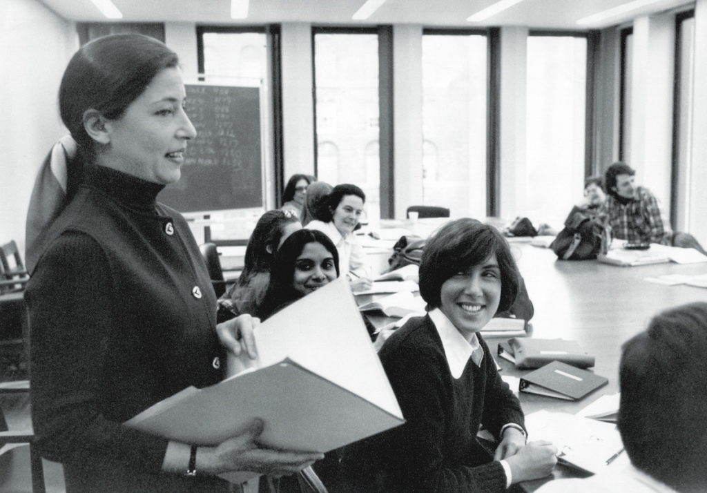 A young Ruth Bader Ginsburg addresses a class at Columbia Law School