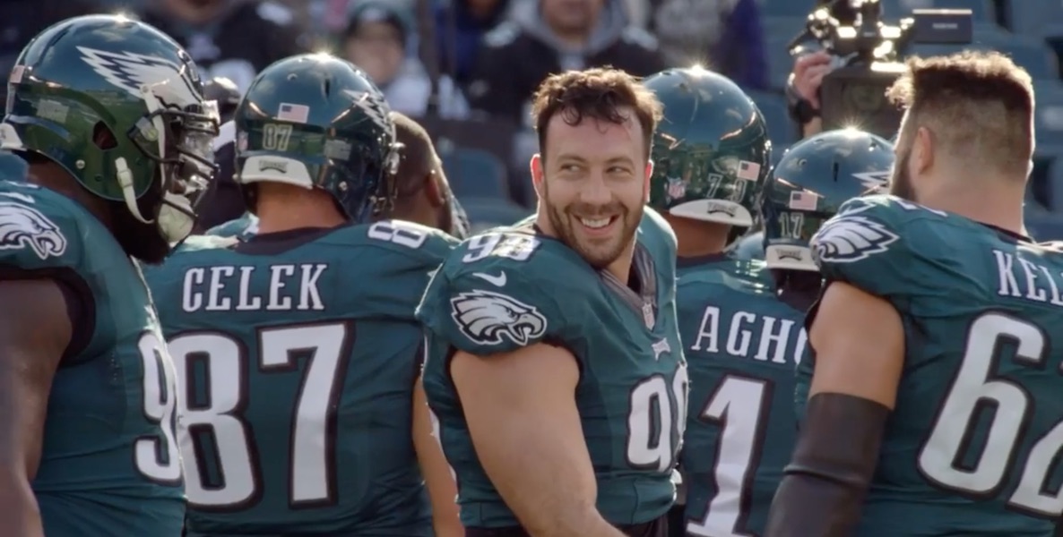 Connor Barwin smiles over his shoulder during an Eagles game.