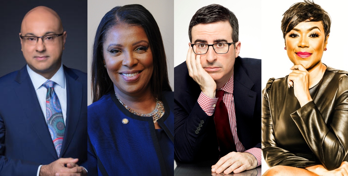Collage shows a handful of speakers at the 2019 Ideas We Should Steal Festival, including John Oliver, Tiffany Cross, Letitia James and Ali Velshi.