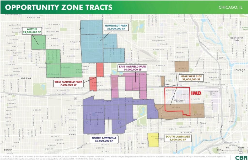 Color-coded map details opportunity zones in Chicago, like North Lawndale.