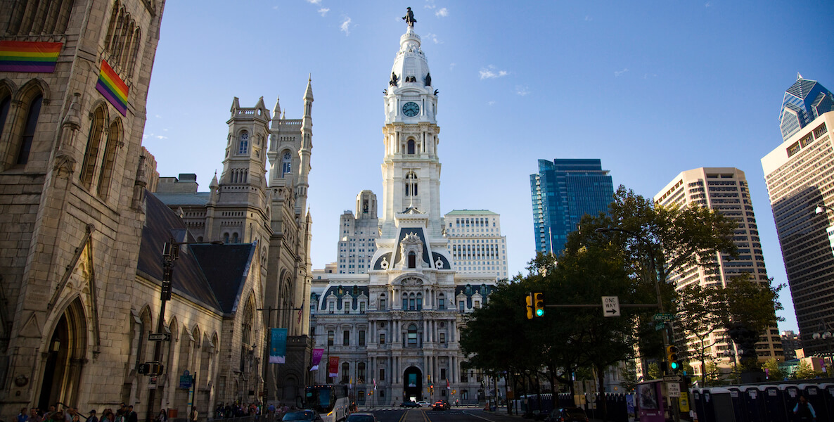 Philadelphia City Hall looms over North Broad Street
