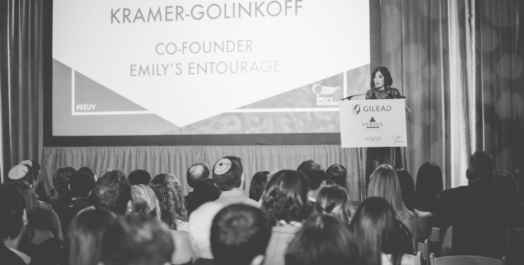 Emily Kramer-Golinkoff speaks at her foundation Emily Entourage's annual fundraising gala.