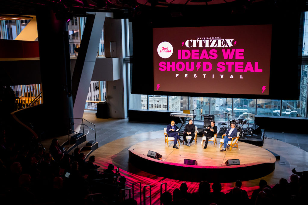 First Round Capital founder Josh Kopelman, Campus Apartments CEO David Adelman and and Michael Rubin, Kynetic founder and co-founder of REFORM Alliance sit with Ali Velshi at the Ideas We Should Steal Festival