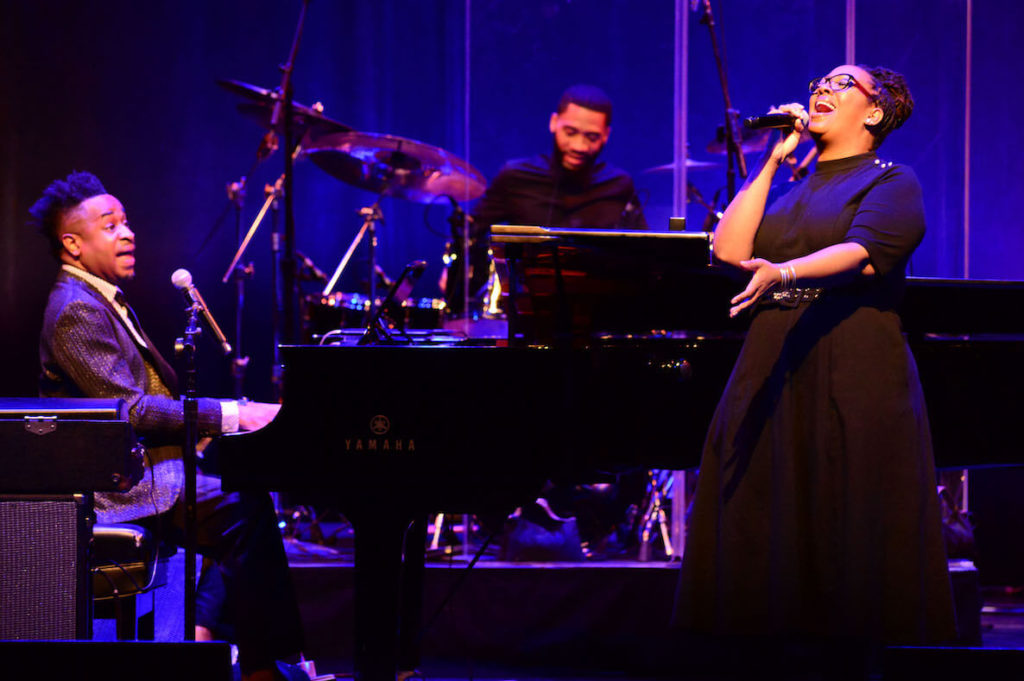 A singer and pianist perform at a Martin Luther King Jr. Day concert at the Annenberg Center.