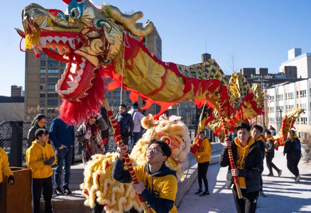 A lion dance finishes The Rail Park's annual Lunar New Year flower market and celebration