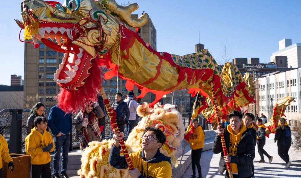 A lion dance finishes The Rail Park's annual Lunar New Year flower market and celebration