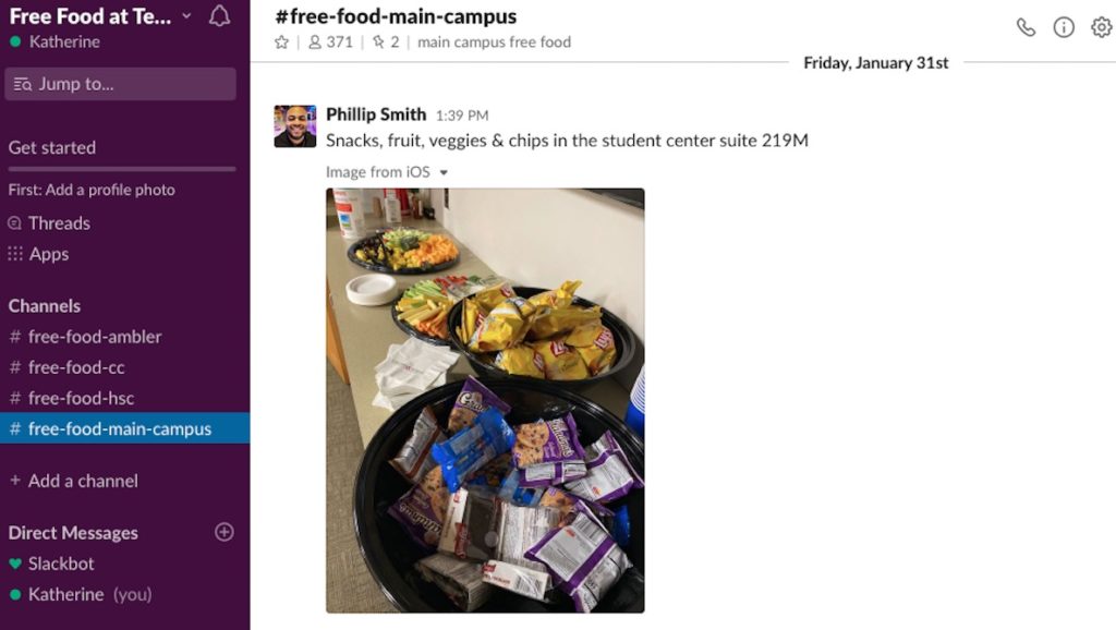 A Slack channel utilized by Temple students helps fight food waste and put a dent in campus hunger